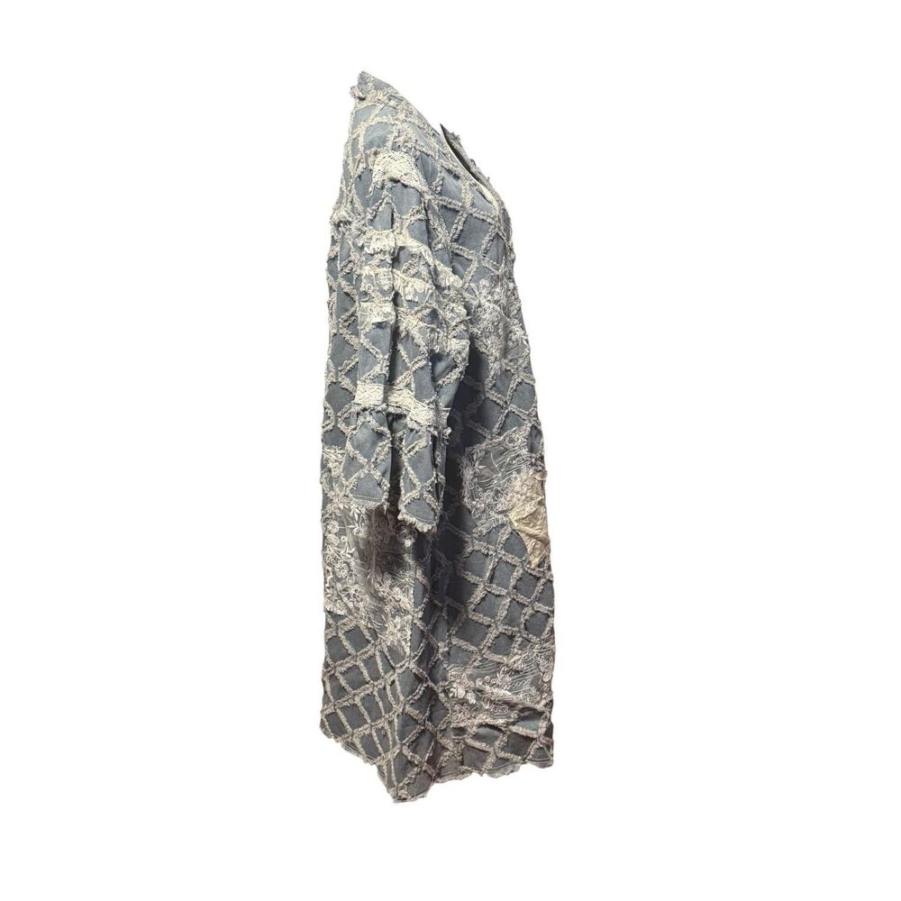 POL Premium Womens Small Blue Denim Long Duster Lace Patchwork Boho Oversized‎ - Picture 7 of 16